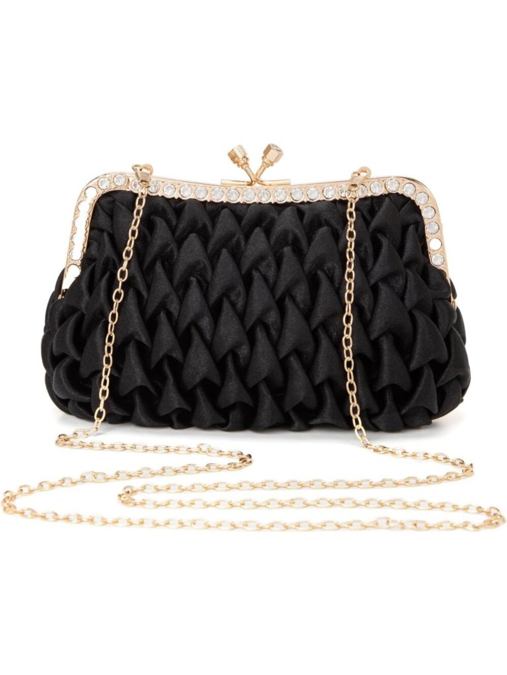 Women Black Sparkly Rhinestone Clutch Purse Diamond Chain Evening Bag